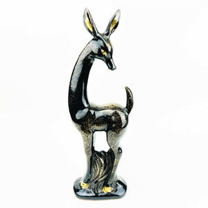 Vintage Ceramic Long Neck Deer Figurine Black w/Gold Accents Wales Japan 13”